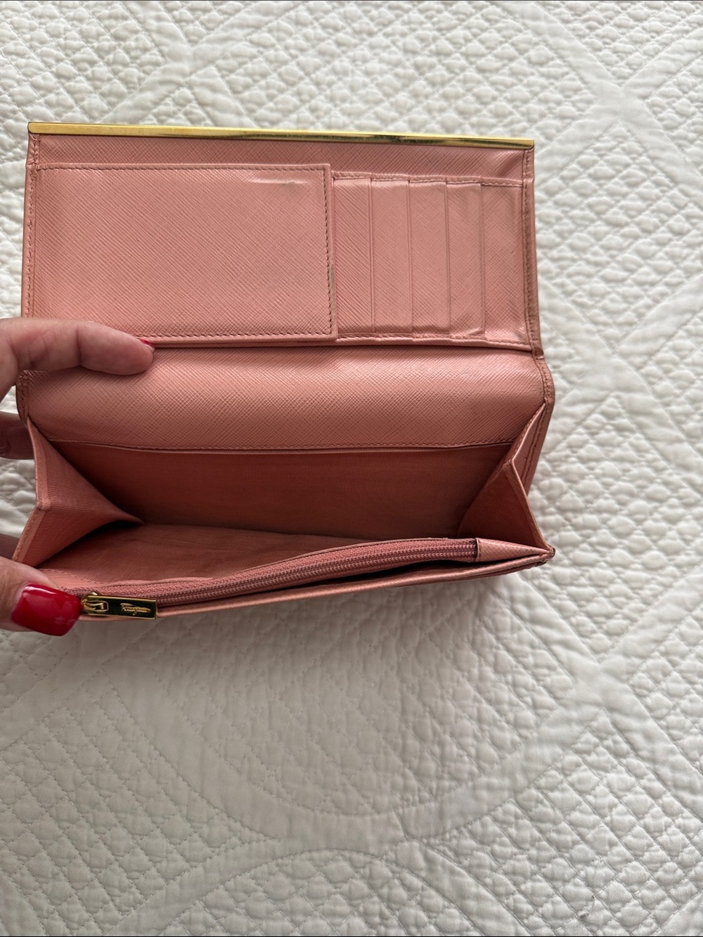 Salvatore Ferragamo Pink Saffiano Leather Wallet with Gold Hardware - Picture 6 of 12